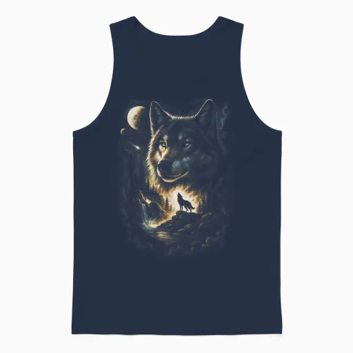 Wolf Howling Moon Forest Nature Wildlife Lovers Animal Men Unisex Tank Top in Navy