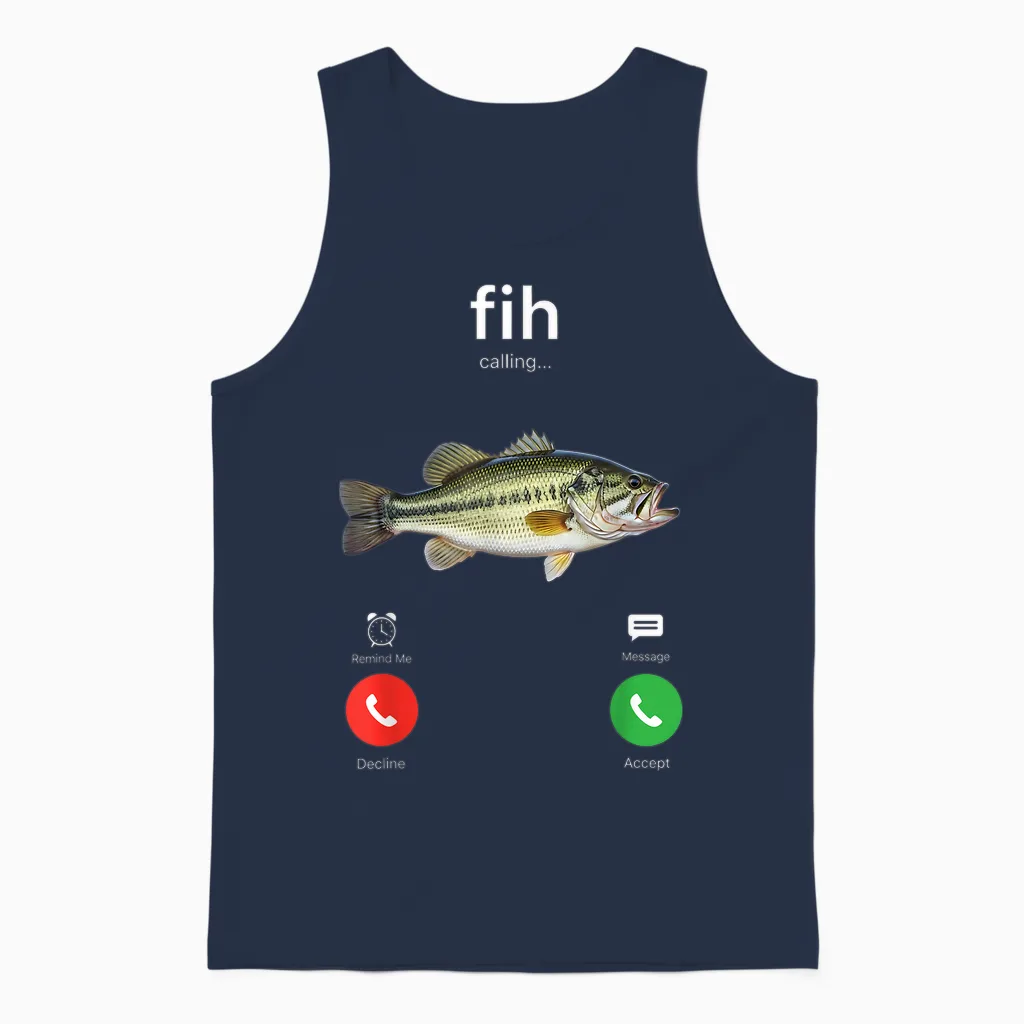 Fih Calling Decline Accept Phone Call Funny Fish Unisex Tank Top in Navy