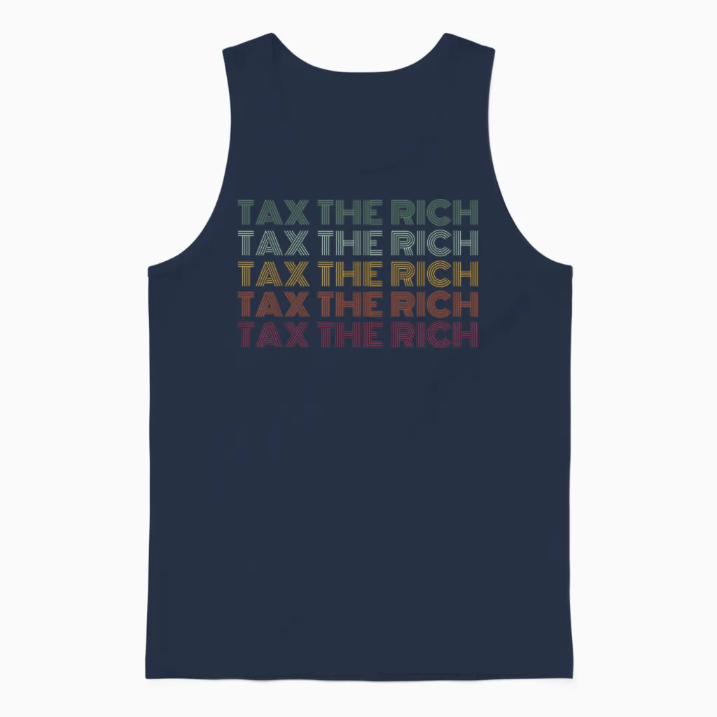 Tax the Rich Protest T-Shirt, Black, S Unisex Tank Top in Navy