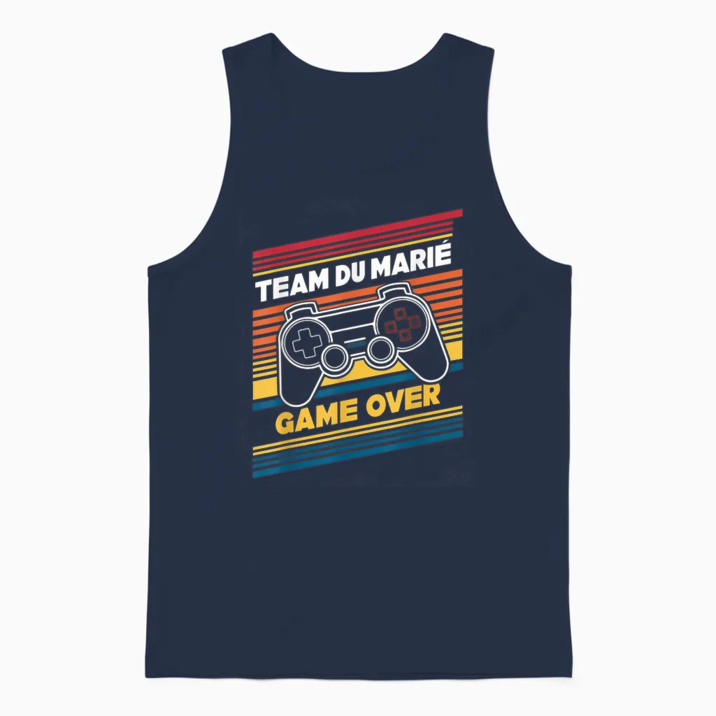 Team of the Groom Game Over Husband Geek Humour T-Shirt, Black, S Unisex Tank Top in Navy