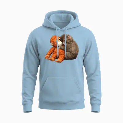 Cute Baby Monkey Punch Unisex Hoodie - Light Blue