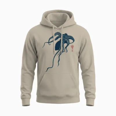 Japanese Aesthetic Vintage Octopus Unisex Hoodie - Sand