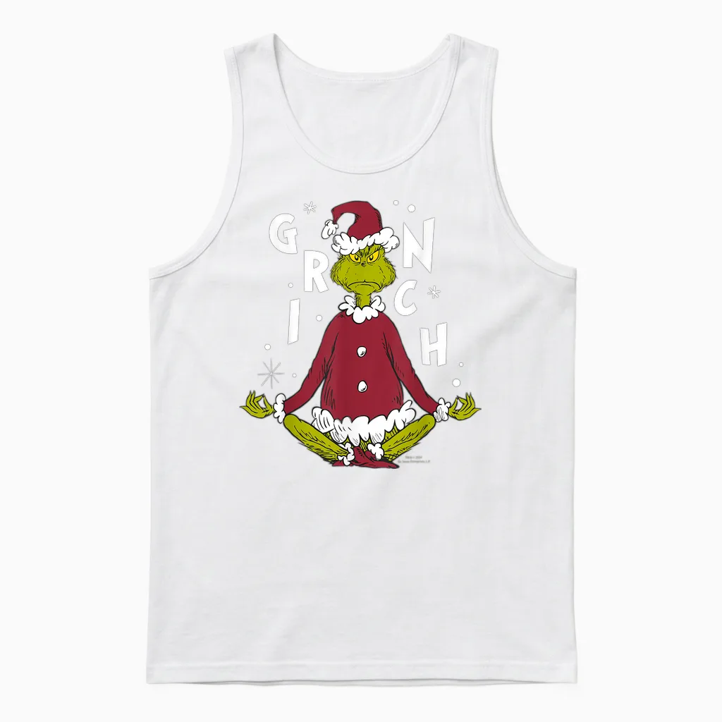 Grinch Meditation Pose T-Shirt, Black, S Unisex Tank Top in White