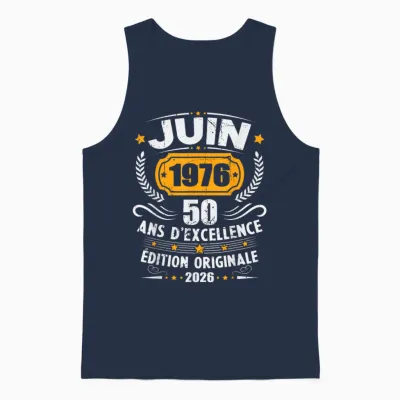 Vintage Juin 1976 Cadeau Anniversaire 50 Ans Hommes Femmes Unisex Tank Top - Navy
