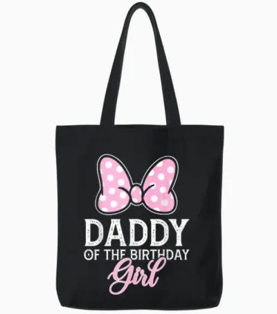 Daddy of the Birthday Girl Cute Pink Bow Family Matching Tote Bags - Black