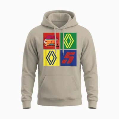 Renault 5 Electric Car Logo Diamond Retro Pop Art Unisex Hoodie - Sand