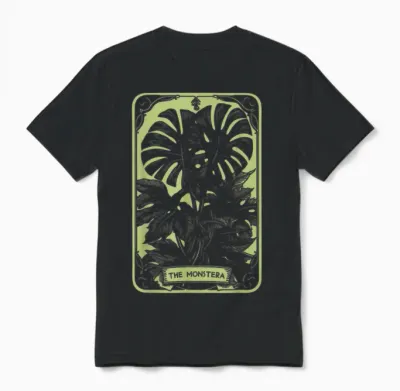 The Monstera Deliciosa Tarot Card | Green Witch Plant Lover Unisex T-Shirt - Black