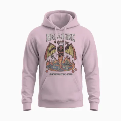 Stranger Things Vintage Hawkins High Hellfire T-Shirt, Black, S Unisex Hoodie - Light Pink