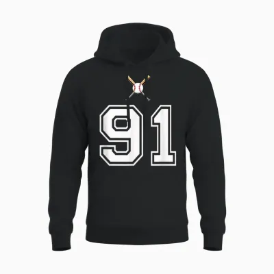 91 Numéro Base-Ball Style Vintage Blanc Unisex Hoodie - Black