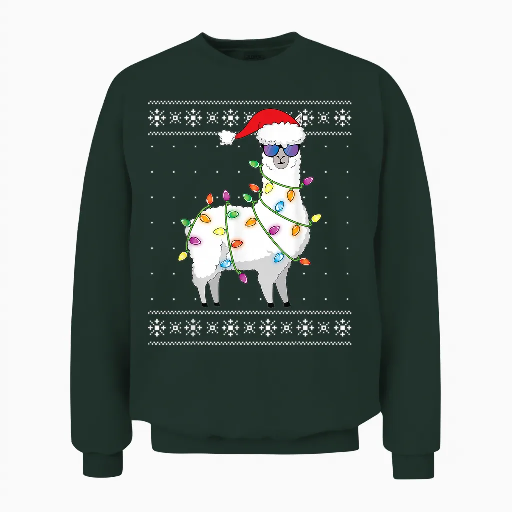 Alpaca Christmas Tree Funny Ugly Christmas Unisex Sweatshirt in Forest