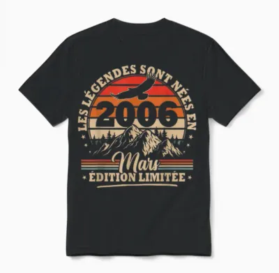 Vintage Anniversaire 20 Ans Cadeau Pour Né En Mars 2006 Unisex T-Shirt - Black