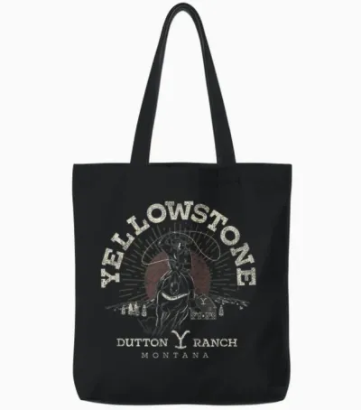 Y Yellowstone Dutton Ranch Roping Riding T-Shirt Black Unisex Adult S Eu Small Classic Short Sleeve Tote Bags - Black