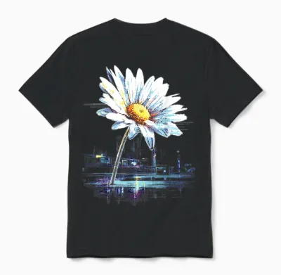 Daisy Flower Pixel Art Abstract Graphic Artwork Daisy Unisex T-Shirt - Black