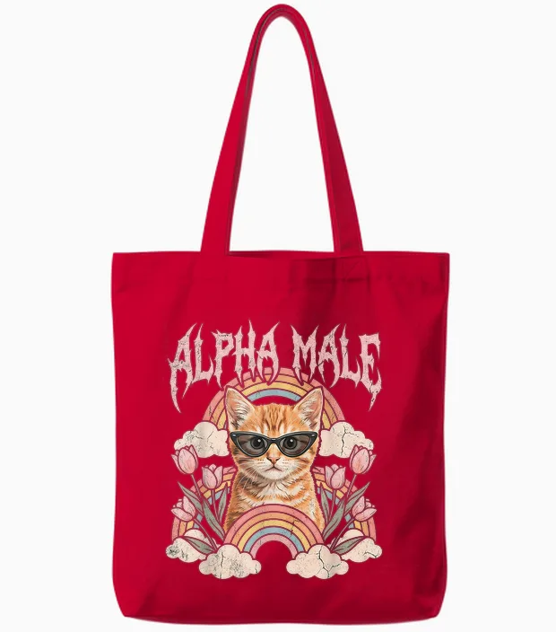 Alpha Mâle T-Shirt Chaton Drôle Chat Arc-En-Ciel Fleurs Tote Bags in Red