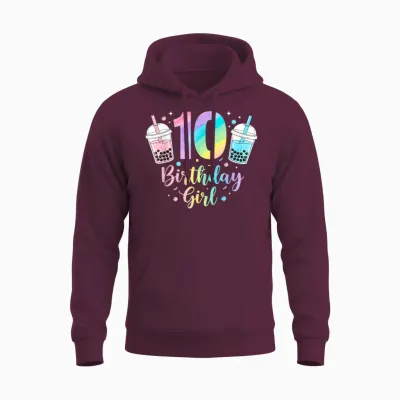 Bubble Boba Tea Sweet 10 Years Old 10th Birthday Girls Unisex Hoodie - Maroon