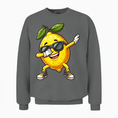 Dabbing Yellow Lemon Funny Lemon with Lemon Motif T-Shirt, Black Unisex Sweatshirt - Graphite Heather