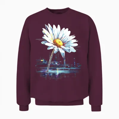 Daisy Flower Pixel Art Abstract Graphic Artwork Daisy Unisex Sweatshirt - Maroon