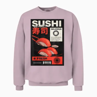 Sushi Japan Streetwear Fashion Cyberpunk Y2k Retro Manga Anime T-Shirt, Black, S Unisex Sweatshirt - Light Pink