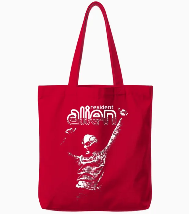 Alien Resident T-Shirt, Black, S Tote Bags in Red