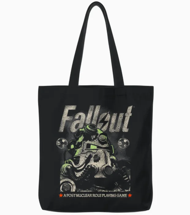 Fallout Video Game Distressed Character Portrait Tote Bags in Black