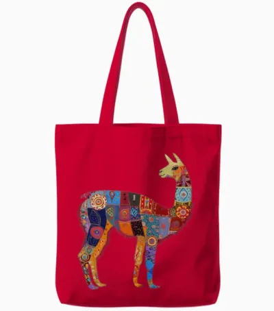Llama Alpaca Animal Vintage Peru Gift Tote Bags - Red