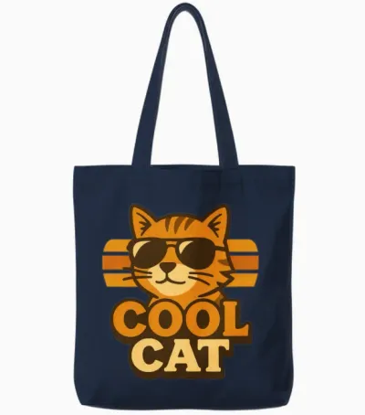 Cool Cat Retro Tote Bags - Navy