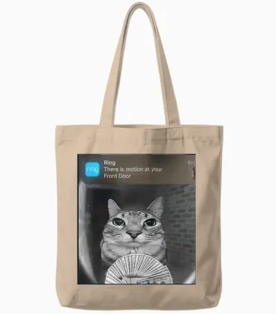 Ring Cat with Motion Meme T-Shirt for Men Women Kids Tote Bags - Natural