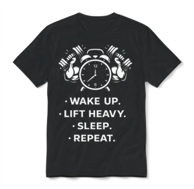 Wake Up Lift Heavy Sleep Repeat. Unisex T-Shirt - Black