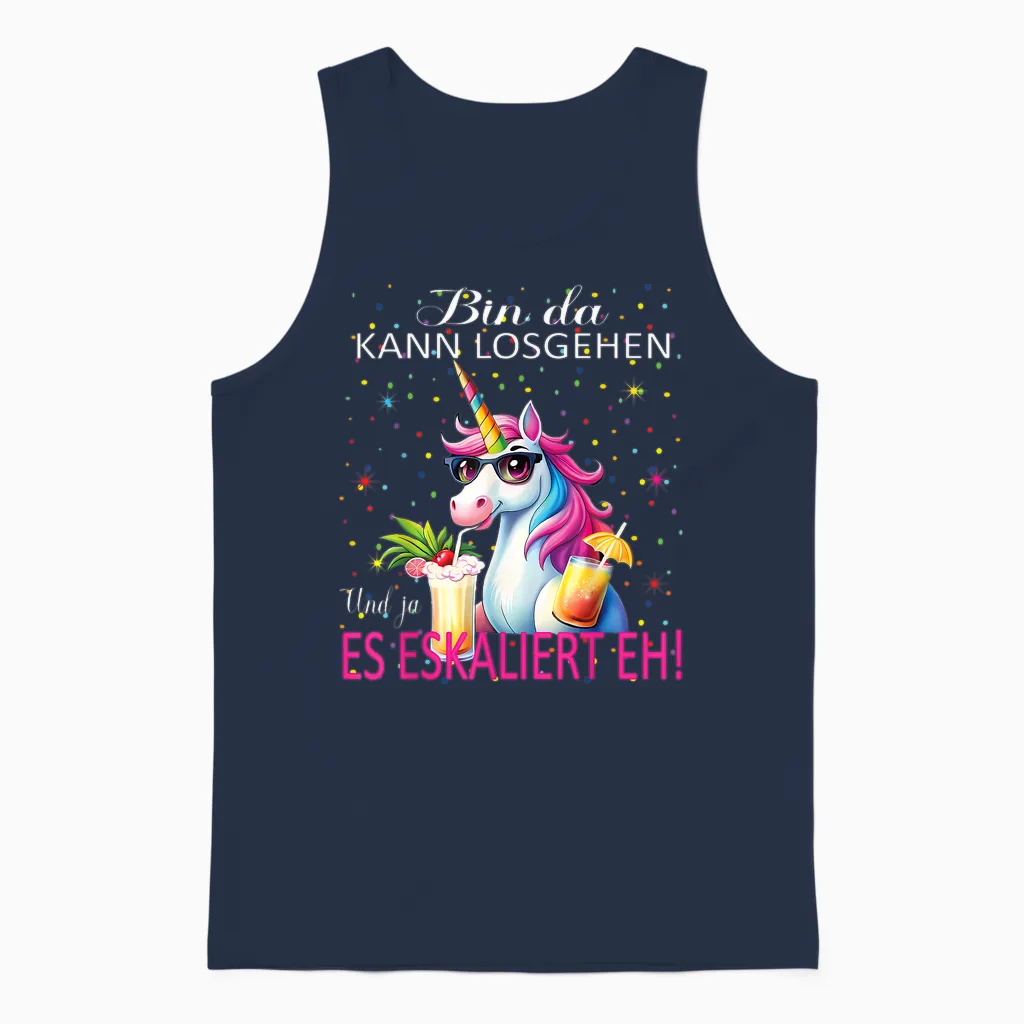 Unicorn Bin Da Kann Losgehen Und Ja Es Escaliert Eh Costume T-Shirt, Black, S Unisex Tank Top in Navy