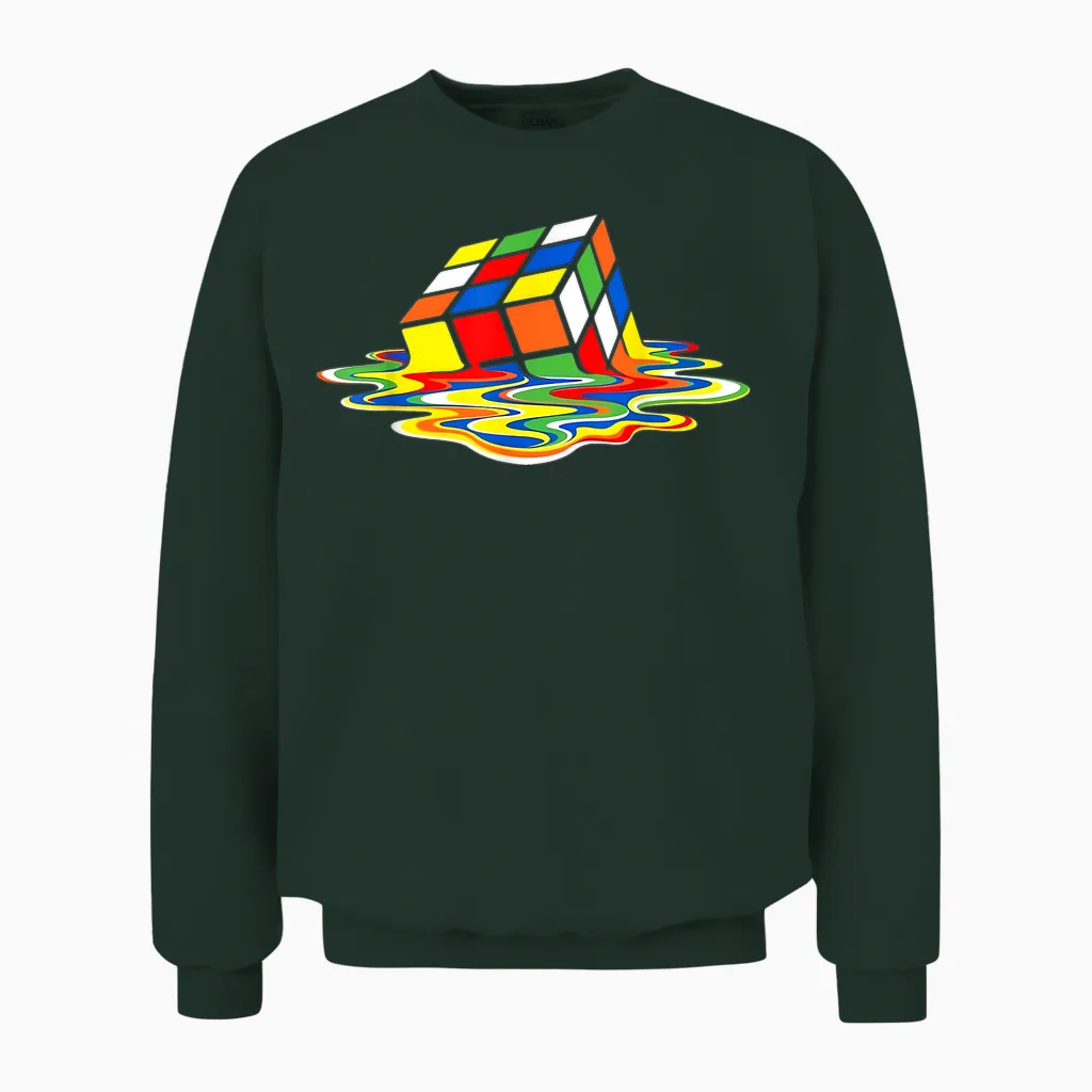Melting Rubik's Cube T-Shirt, Black Unisex Sweatshirt in Forest