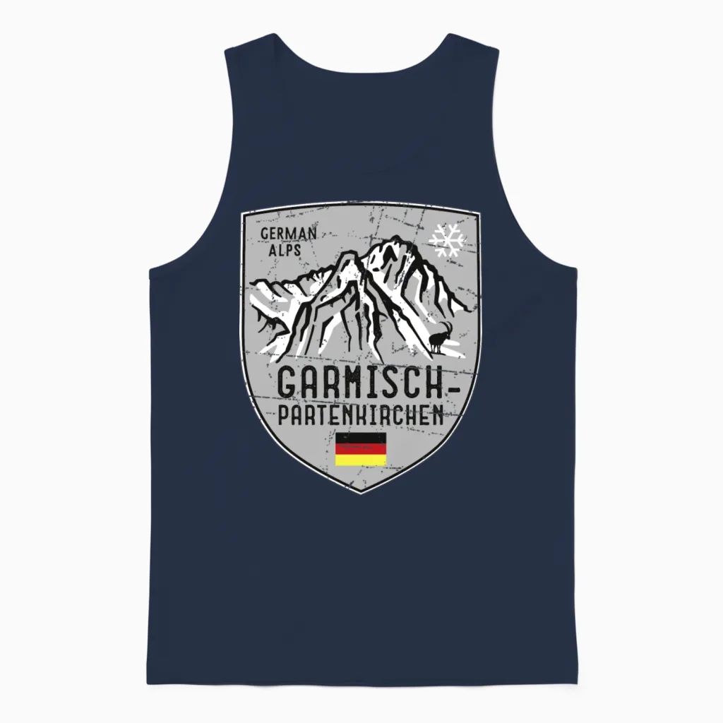 Garmisch Mountain Germany Emblem Unisex Tank Top in Navy