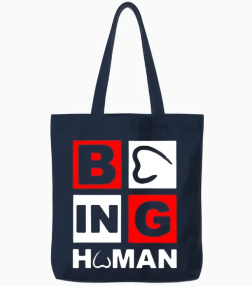 Funny Being Human Tote Bags in Navy
