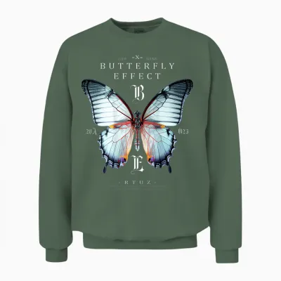 Backprint Butterfly Mode Fashion Damen Herren Schmetterling Unisex Sweatshirt - Military Green