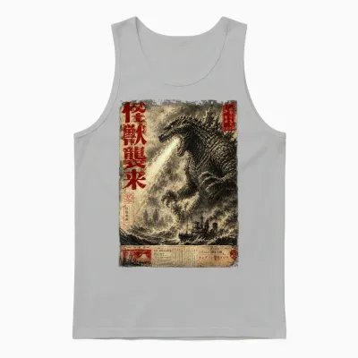 Vintage Japanese Sea Monster Kaiju Newspaper Unisex Tank Top - Ash