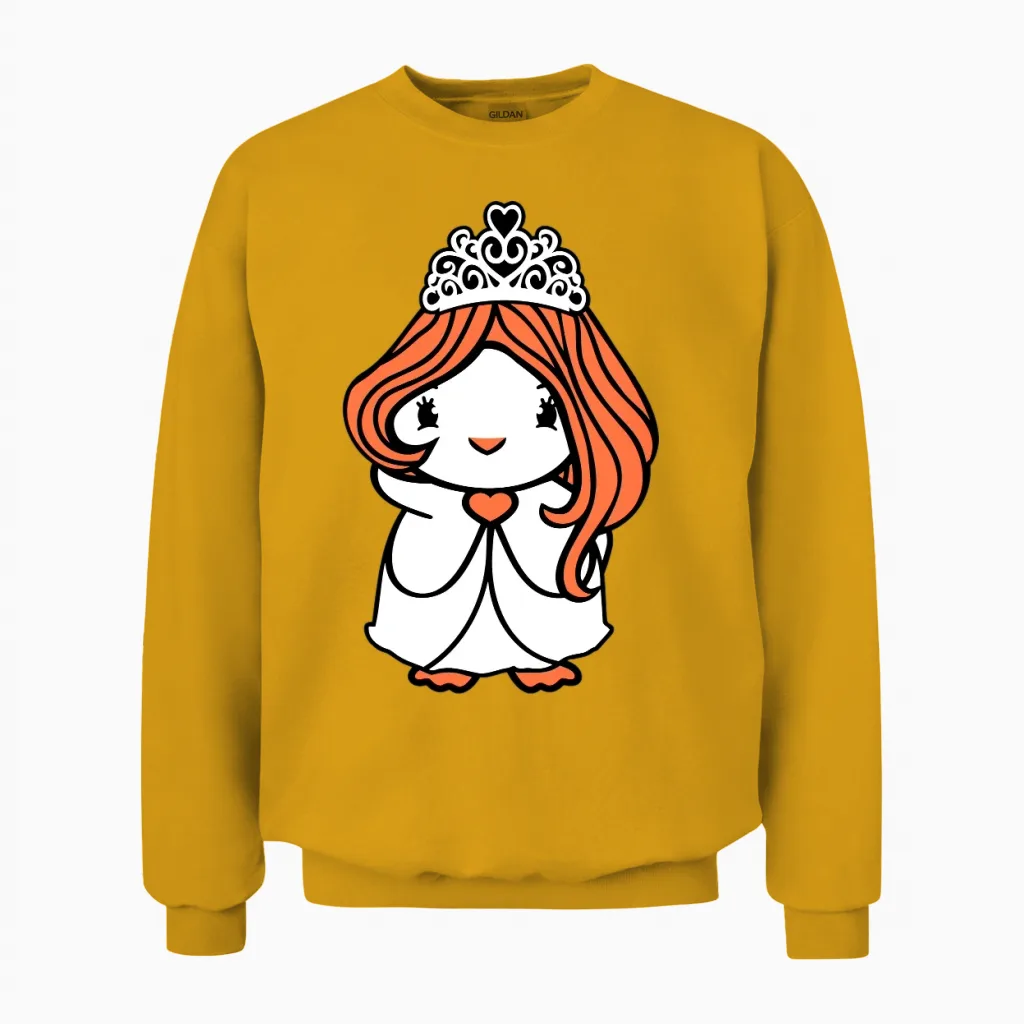 Bird Princess Queen Lady Woman Dress Crown Sweet Unisex Sweatshirt in Gold