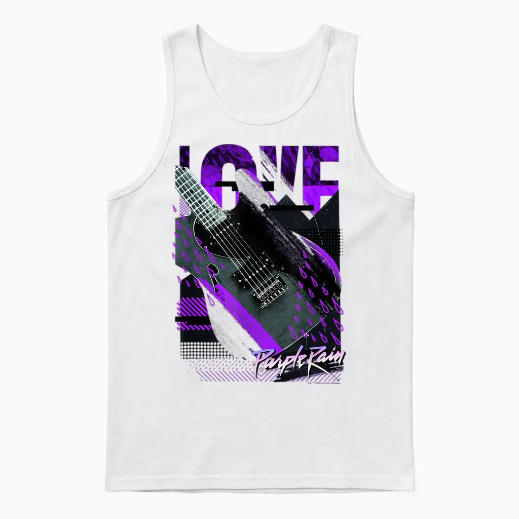 Wb100 Purple Rain Love Guitar Retro Prince Collage Logo Unisex Tank Top in White