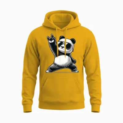 Retro Panda Rock Music Gift Men Children Women Funny Panda Unisex Hoodie - Gold