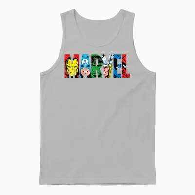 Marvel Logo Classic Avengers & Spider-Man Retro Comic Art Unisex Tank Top - Ash