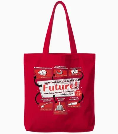 Retro Future Survival Kit Tote Bags - Red