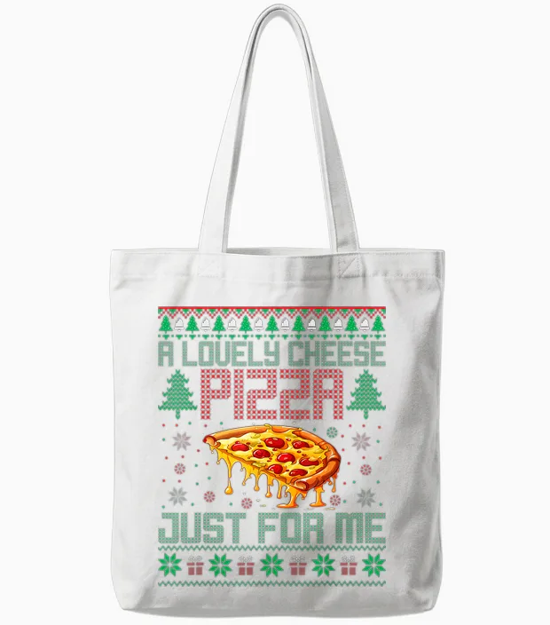 A Lovely Cheese Pizza Just for Me Alone Home Christmas Tote Bags in White