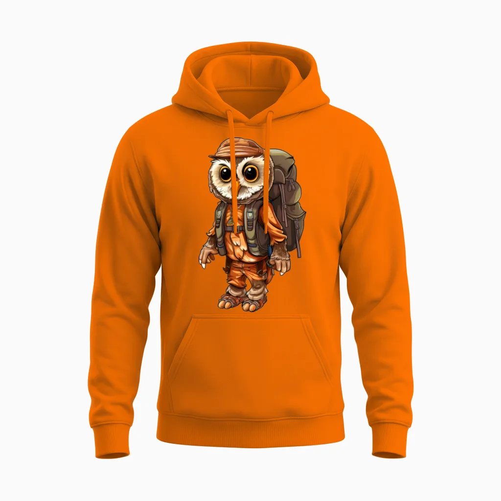 Owls Mountaineer / Hiking Owl Unisex Hoodie in Safety Orange