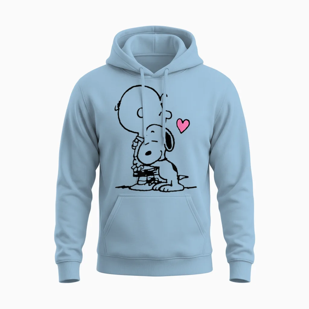Snoopy Charlie Hug Unisex Hoodie in Light Blue