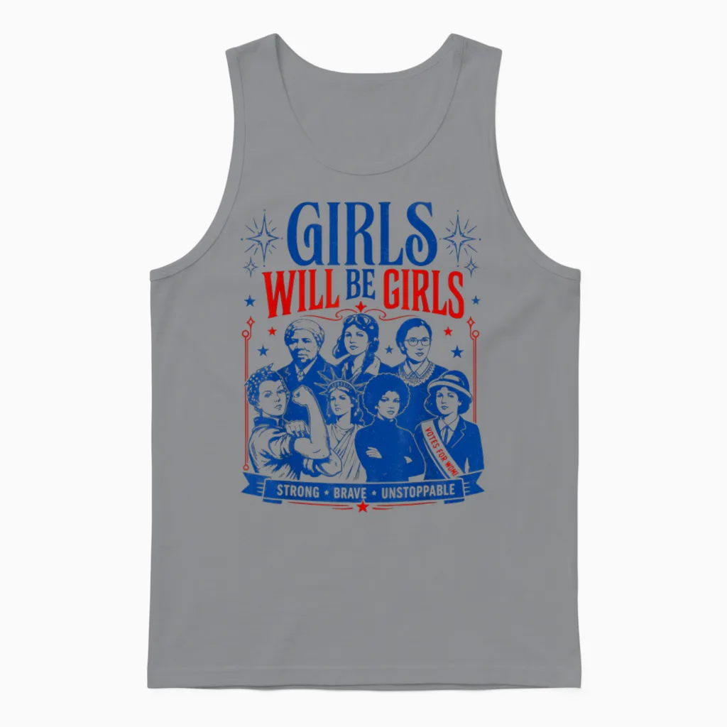 Girls Will Be Girls 4th of July Unisex Tank Top in Sport Grey