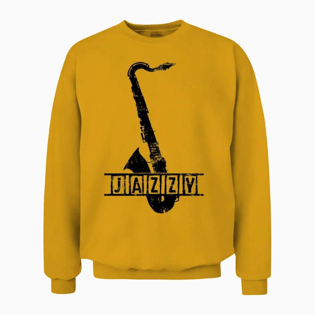 Jazz Saxophone Retro Unisex Sweatshirt in Gold