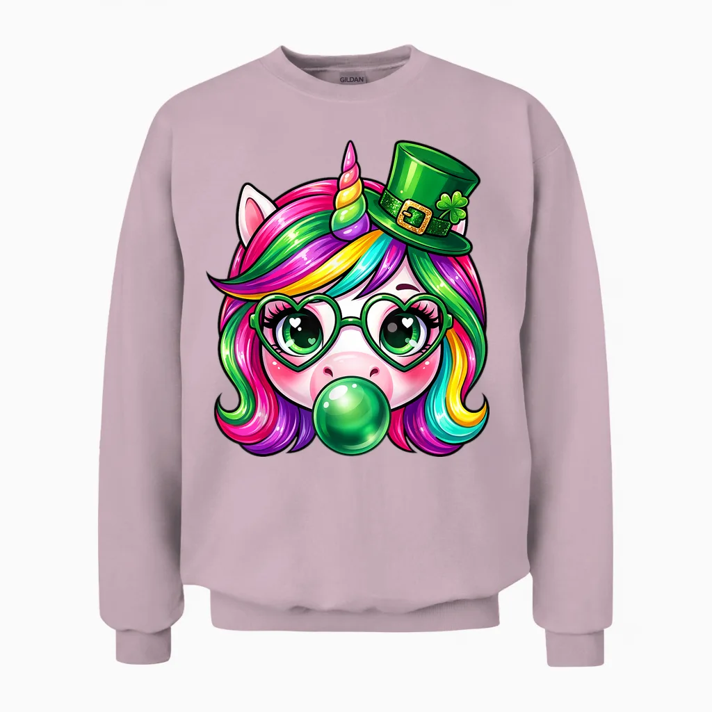 Cute Unicorn St Patrick's Day for Kids, Little Girls and Women Unisex Sweatshirt in Light Pink