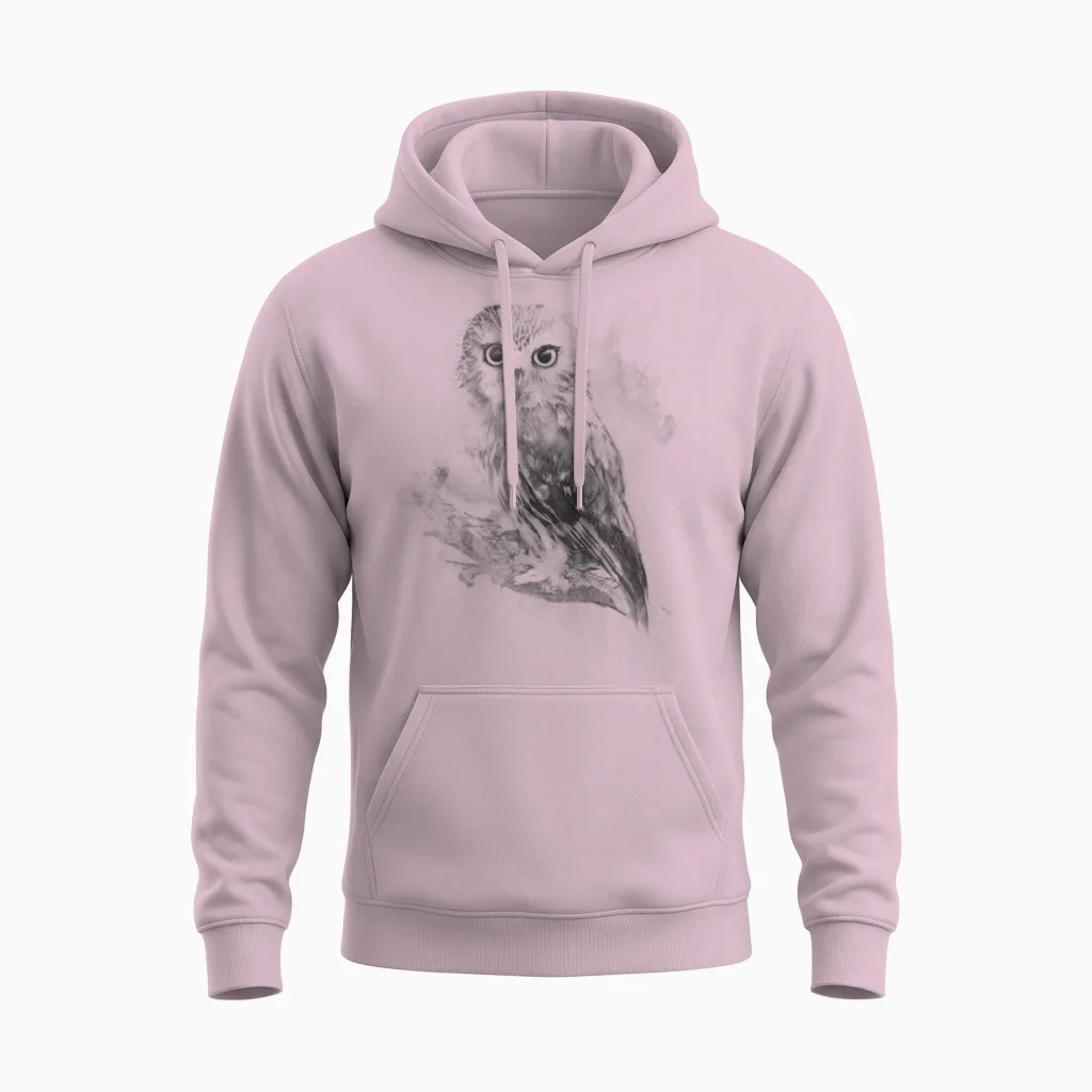 Stunning Northern Owl Monochrome Unisex Hoodie in Light Pink