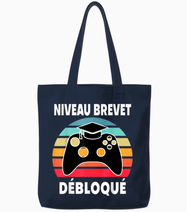 Réussite Brevet Diplôme Collège Vintage Collégien Gaming Ado Tote Bags in Navy