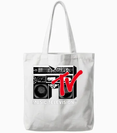 Mtv Logo Red Boombox Graphic Tote Bags - White