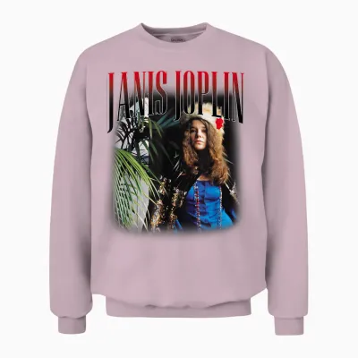 Janis Joplin Baron Homage 60s Rock T-Shirt, Black Unisex Sweatshirt - Light Pink