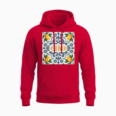 Ciao Lemon Italian Tile Mediterranean Lemons Unisex Hoodie - Red